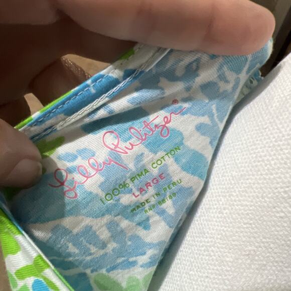 LILLY PULITZER ELIZA Sz LARGE Spa Blue Lets Cha Cha Pima Cotton Shirt Dress EXC - Picture 4 of 6